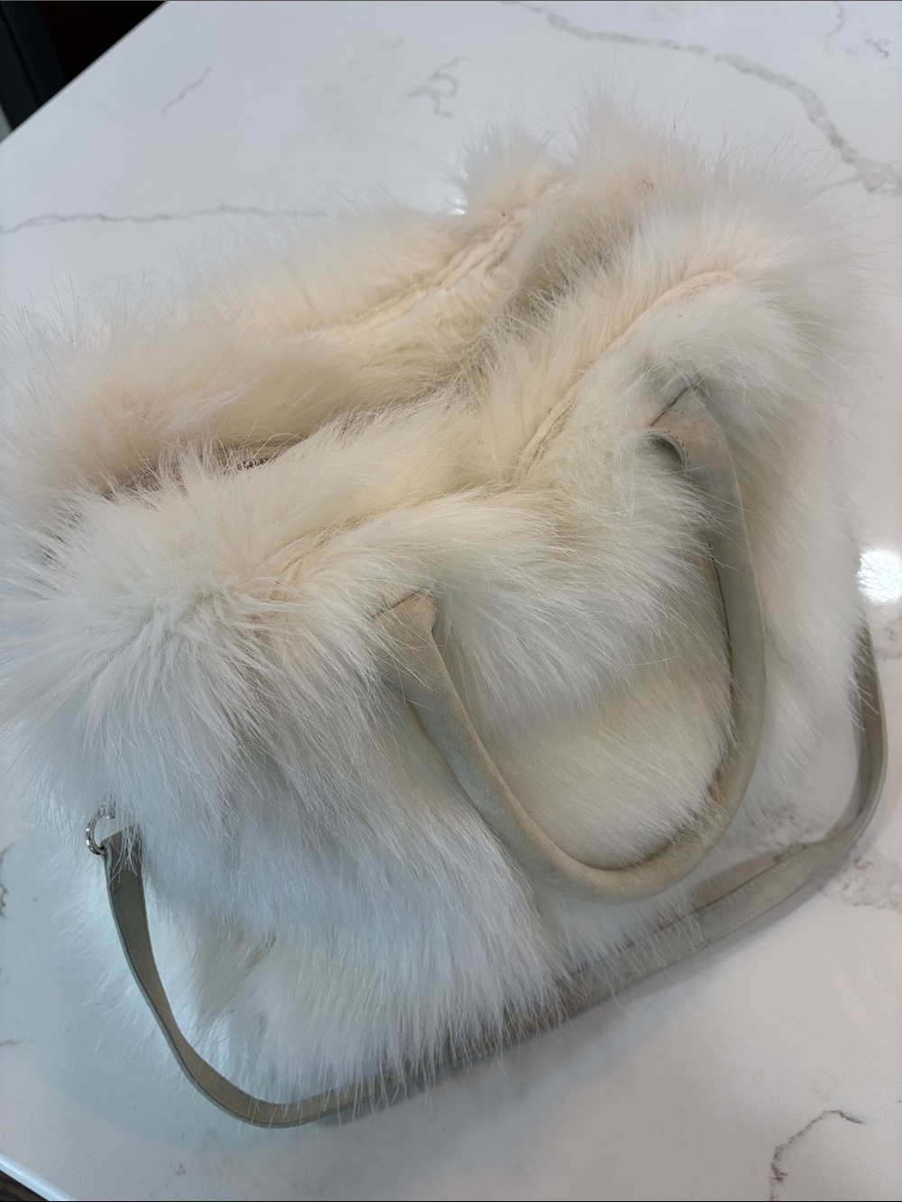 Ann Taylor Ivory Plush Faux Fur Satchel Large Handbag Purse - Picture 9 of 11